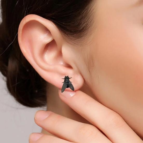 Black Fly Stud Earrings 3D Simulated Insects Studs Realistic Mini Fly Earrings Light-weight Jewelry Prank Gift for Him Her