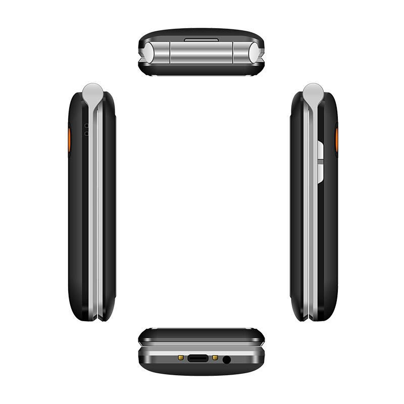 V202T Dual Screen Flip Phone Large Buttons 1450mAh Emergency Call Flashlight Dual SIM Card Bluetooth 4G Mobile Phone