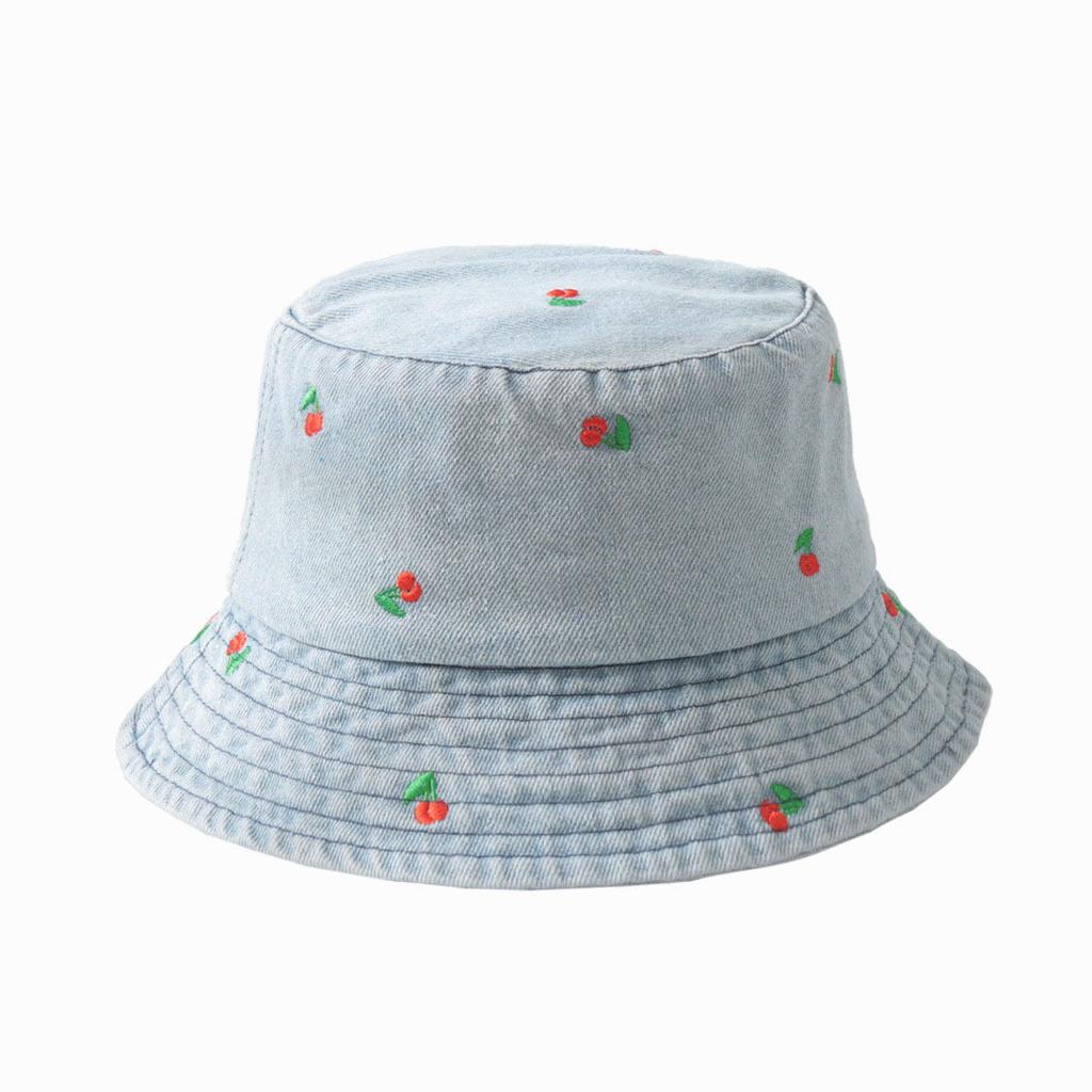 Emboridery Denim Bucket Hat Summer Travel Beach Sun Hats for Women Men Fresh and Cute Fisherman Hats Wholesale Señora