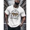 European Size Men'S Casual Crew Neck T-Shirt, Unsociable Butterfly Print, Short Sleeve, Regular Fit, Breathable Knit Fabric, Summer Fashion Top