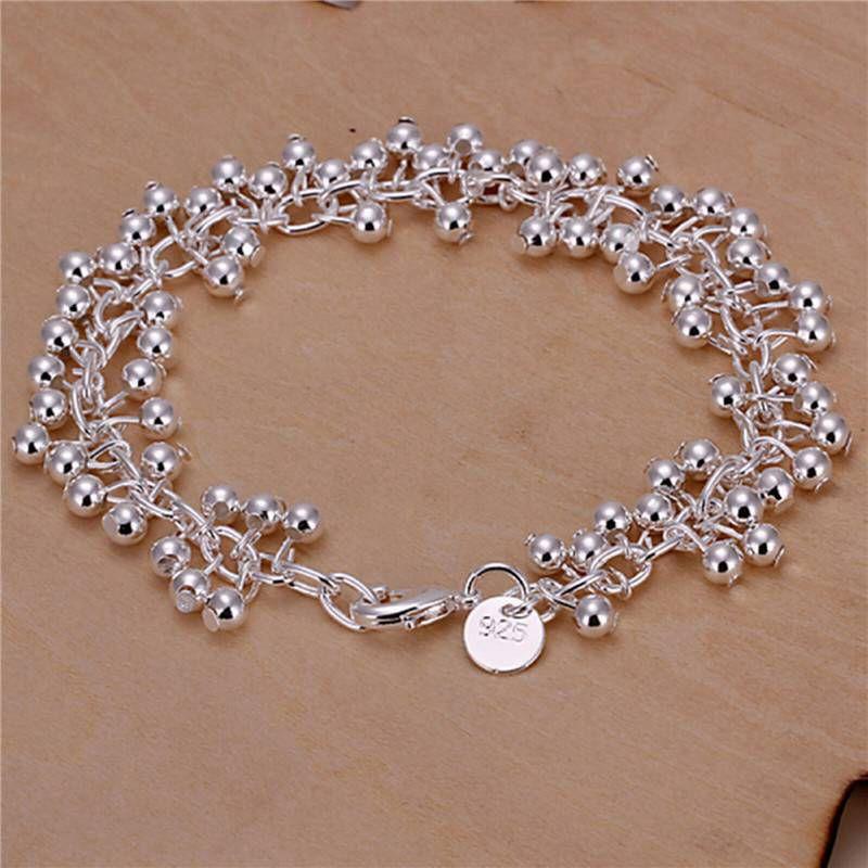 

Chain Link Sterling Grape Bead Stylish Chains Silver plt Ball Bracelet