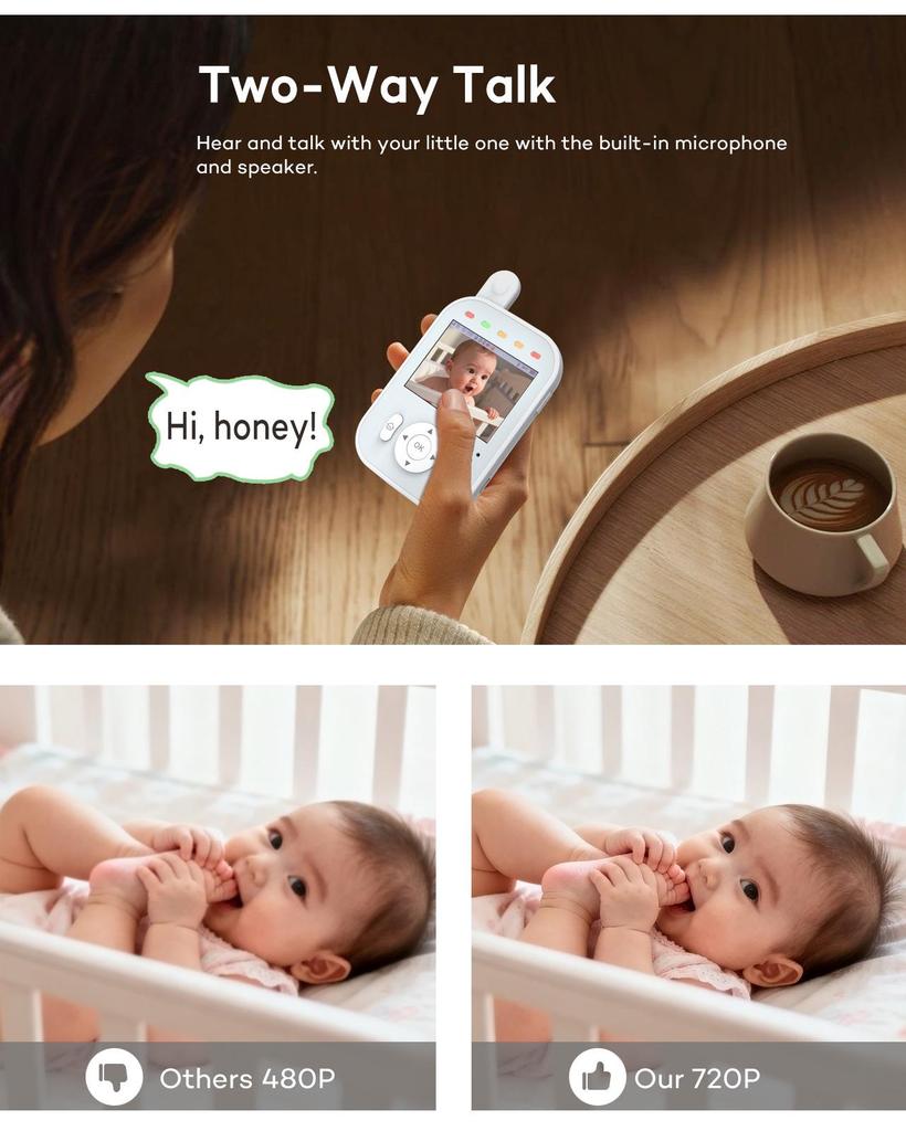 2.8-inch HD Baby Monitor with Video Intercom and Home Surveillance Camera