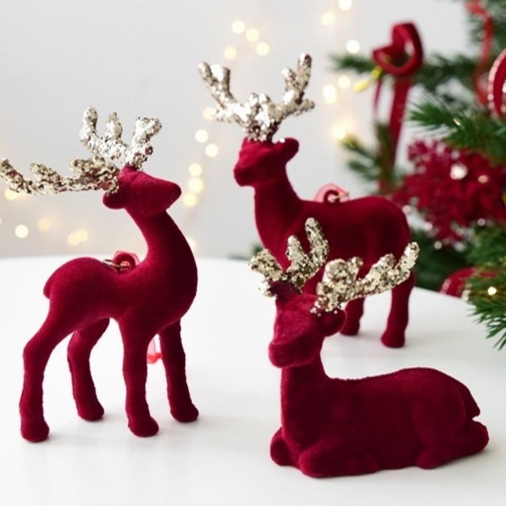 Wine Red Christmas Reindeer Ornaments Hanging  Pendant Elk Ornament Deer Ornaments  Xmas Party