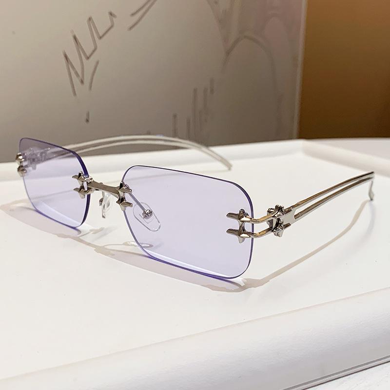 

cutting rimless Y2K sunglasses for women new fashion gradient alloy small square sun glasses men hip hop punk eyewear driving No Case фіолетовий