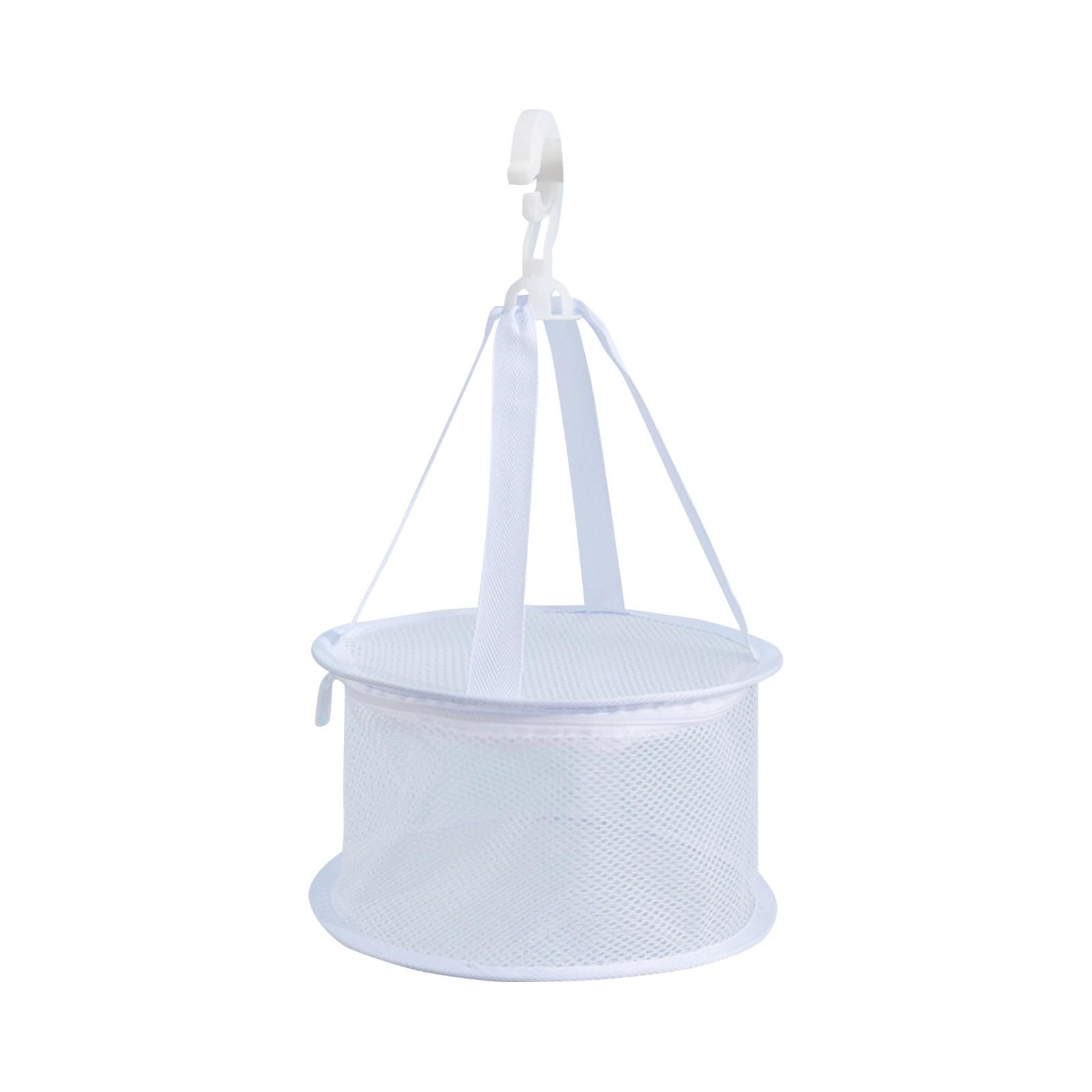 

Hanging Mesh Drying Basket with Zipper Closure Round Shape Breathable Mesh Material Foldable Laundry Organizer for Small Items One Size білий