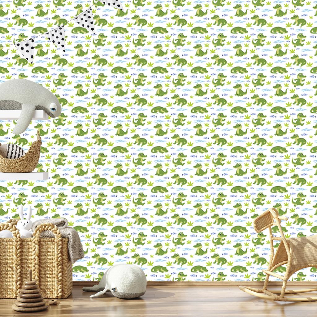 Crocodile Wallpaper White and Lime for Living Room and Bedroom 50x1000