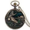Bronzene Taschenuhr mit Kranich-/Elch-/Elefanten-Tierquarz, rundes Zifferblatt, Taschenhalskette, Anhänger, Pulloverkette, Taschenuhr für Männer und Frauen