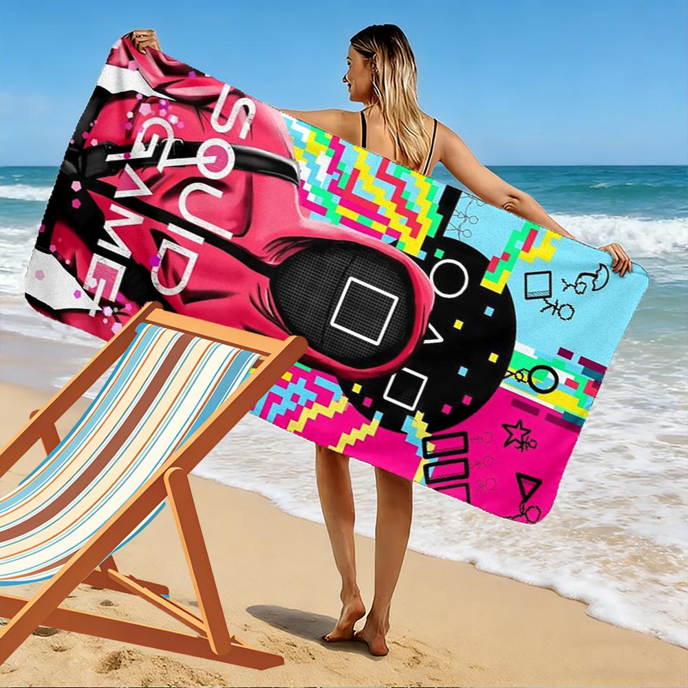 Squid Game inspiriertes rosa Wächter-Design Strandtuch schnell trocknend für Reisen Outdoor-Sport Joggen Strand und Schwimmen