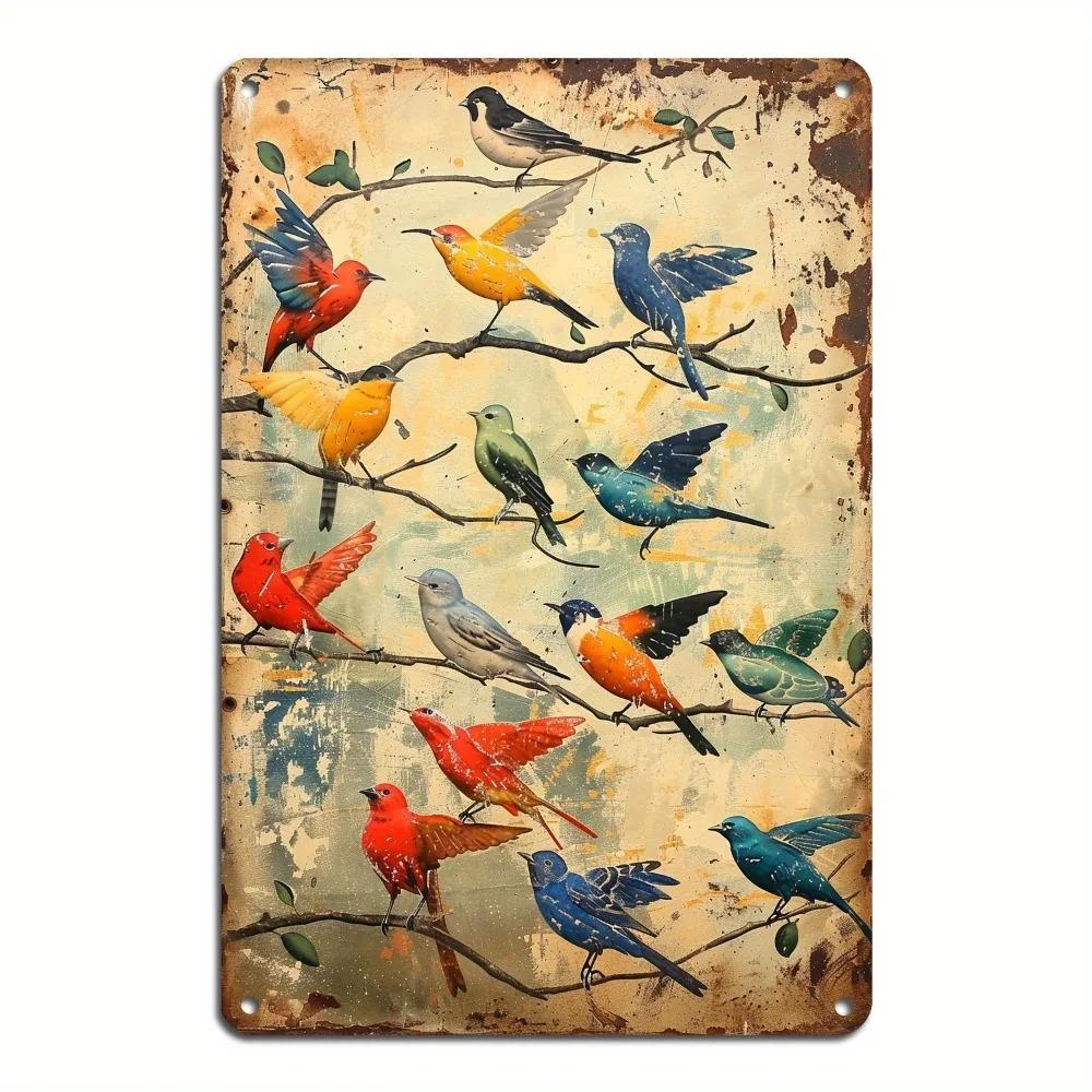 Retro Colorful Flying Bird Aluminum Wall Art X Inch Waterproof Durable Decor for Home Kitchen Bar Cafe Restaurant