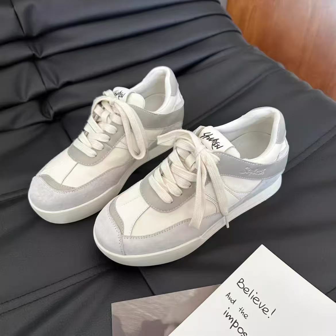 

Inner height increase student women s autumn small retro thick-soled color matching casual sports little white shoes 34 серый