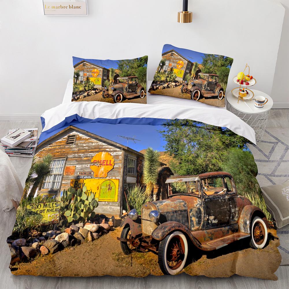 Retro Car Old Car Duvet Cover Set 3D Print King Queen Size Comforter Cover With Pillowcases For Kids Teens Polyester Bedding Set
