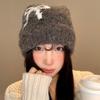 Bow plush knitted hat women's Japanese versatile face small wool hat big head circumference warm bag head hat