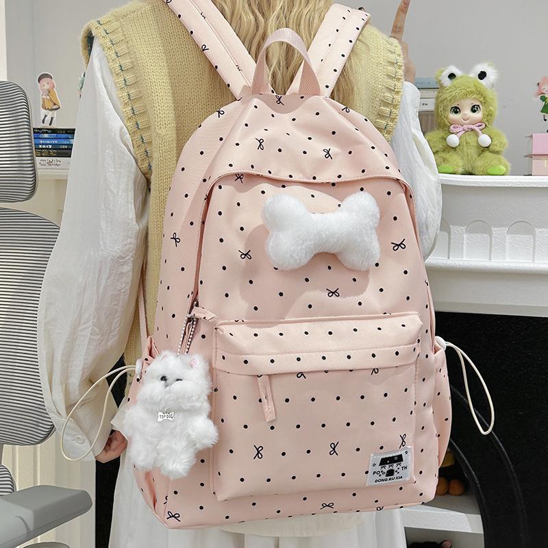 Schoolbag New Schoolbag Female Junior High School Girl Girl Heart Polka Dot Bow Versatile High Value Female Student Backpack