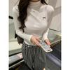 Autumn and Winter New Style Bow Embroidered Half-high Collar Plus Velvet Long-sleeved Women's Pleated Pinch Waist Slimming Inner Layering Shirt Top