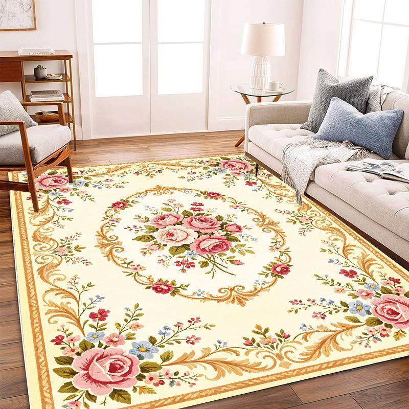 Retro Countryside Style Area Rug Non Slip Washable Floor Carpet for Living Room Bedroom Study Home Decor