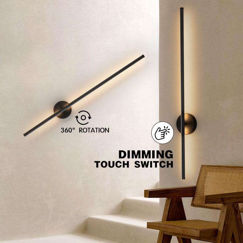 Modern Dimmable LED Wall Lamps Touch Dimming Wall Lights For Corridor Dining Room TV Background Black Long Strip Wall Sconce