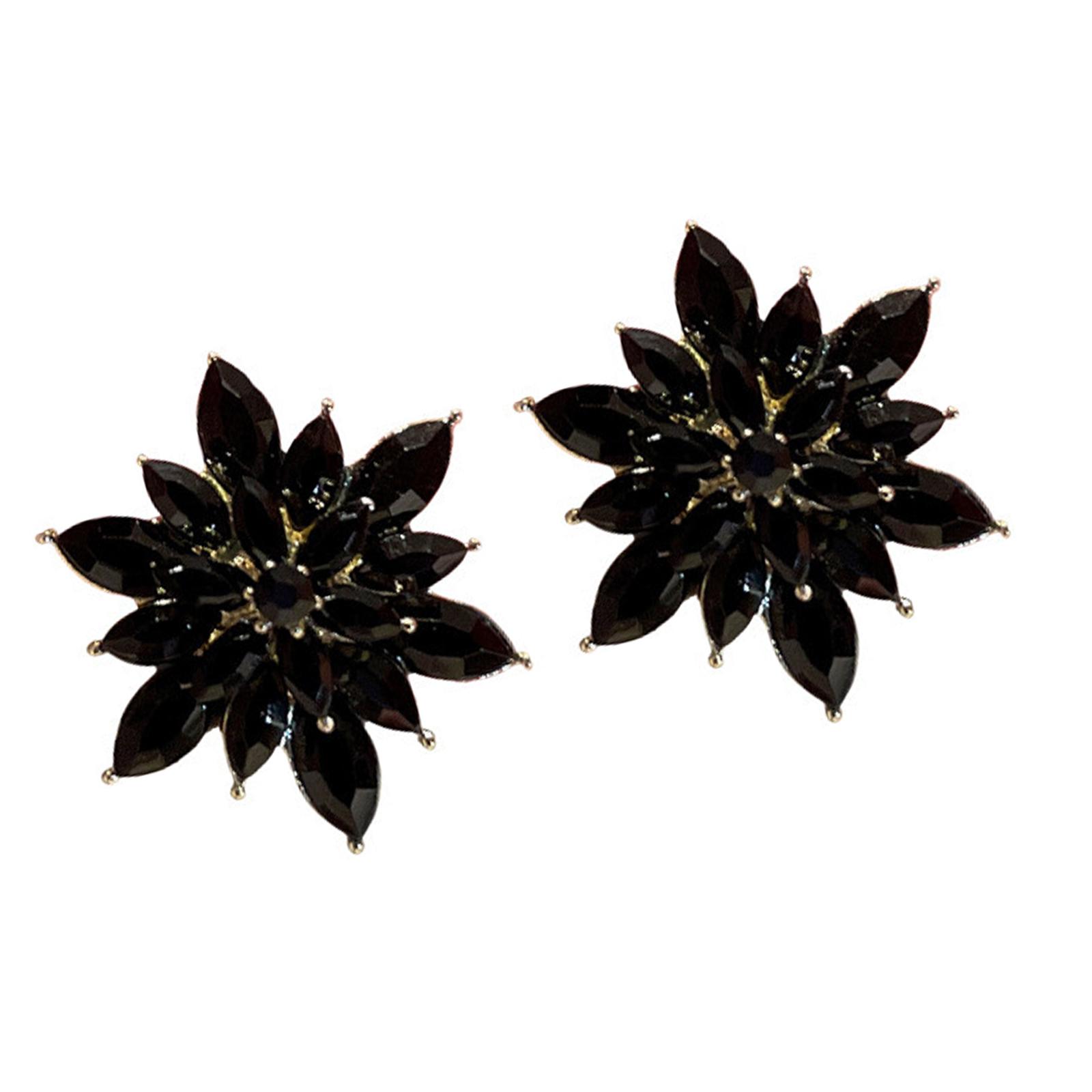 

Sparkling Rhinestones Layered Floral Earrings Multilayer Flower Shaped Ear Studs Zircon Jewelry Accessories for Women чёрный