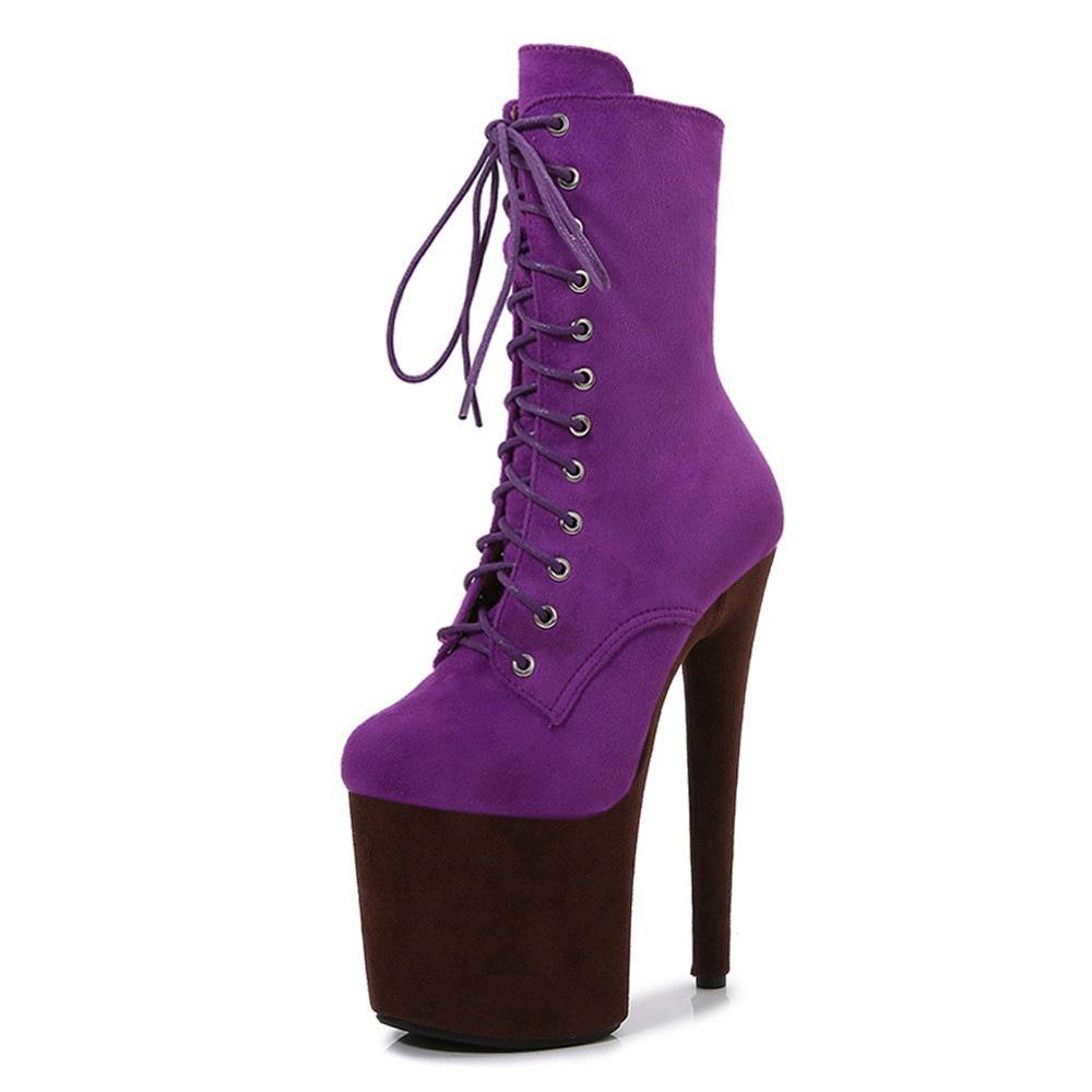 Women's 20cm High Heel Pole Dance Boots - Suede, Platform, Round Toe, Low Boot for Runway & Nightclub 28Color