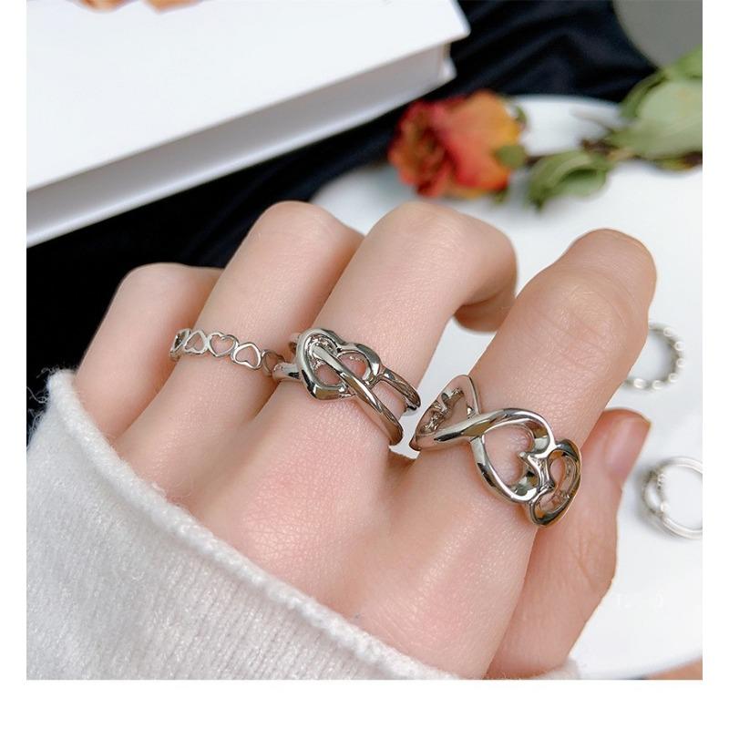 Cold Wind Starlight Inlaid Zircon Open Ring Set Handicraft Soul Collision Trendy Jewelry Accessories 2024