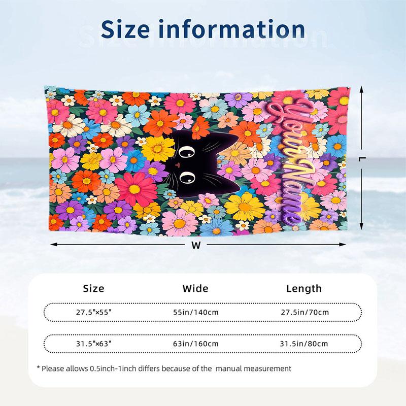 Cat Theme Beach Towel Personalized Custom Name & Text Soft Quick Dry Beach Towel for Swimming Travel
