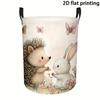 1pc Hedgehog & Rabbit Print Laundry Basket Hamper - Large Foldable Storage Organizer with Sturdy Handle, Portable Suitable for Bedroom, Dorm,, Playroo