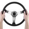 14in Universal Steering Wheel Racing Car PU Leather Aluminium Alloy W Horn Button ModifiedSilver