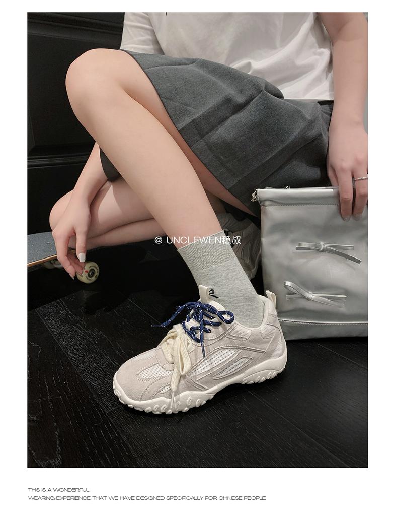 Cowhide~ Inner Height Increase 6cm German Training Shoes Women's Platform Versatile Casual Sports Shoes Leather Breathable Pair of Shoelaces Dad Shoes