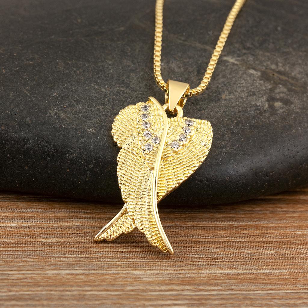 Nidin Trendy Personality Wings Shape Pendant Necklace For Women Men Sparkling Copper Zircon Charm Jewelry Birthday Party Gifts