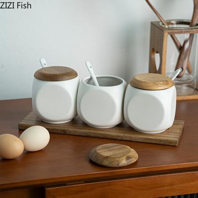 Nordisches Weißes Keramik Gewürzglas Set Küchen Gewürzglas Kreatives Salz- und Pfeffer Aufbewahrungsglas Organizer Haushaltsaufbewahrungswerkzeug