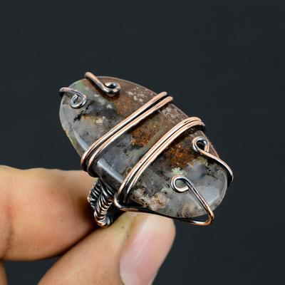 Anello in Rame Intrecciato a Mano con Pietra Naturale di Diaspro Imperiale Misura 5 M9D04