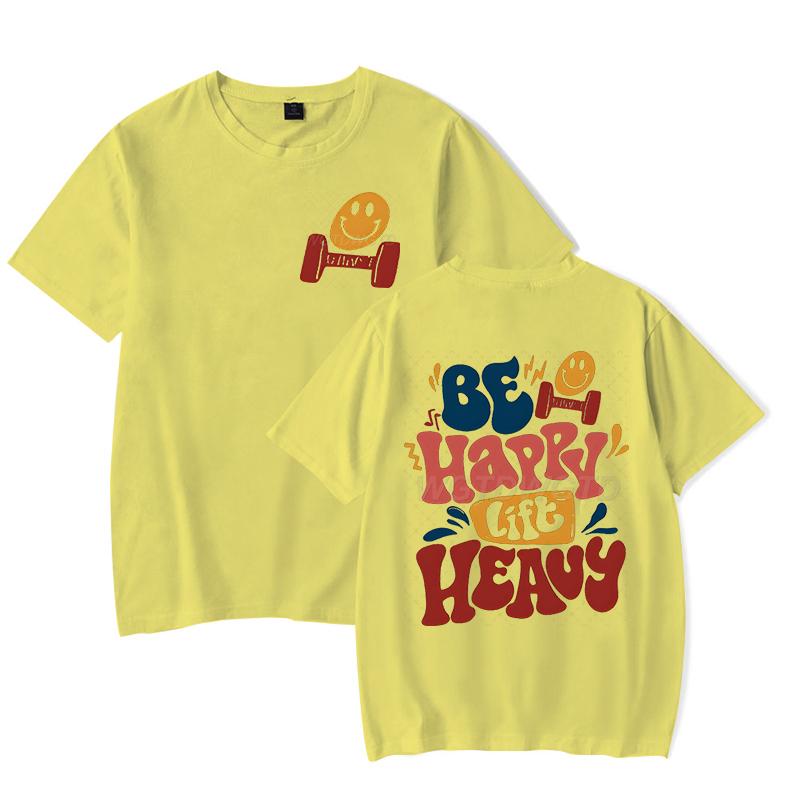 

Будь счастлив Поднимай тяжело Графические футболки Женские Мужские Смешные для тренировок с коротким рукавом Футболка для поднятия тяжестей Круглый вырез Мода для тренировок Повседневный топ 4XL