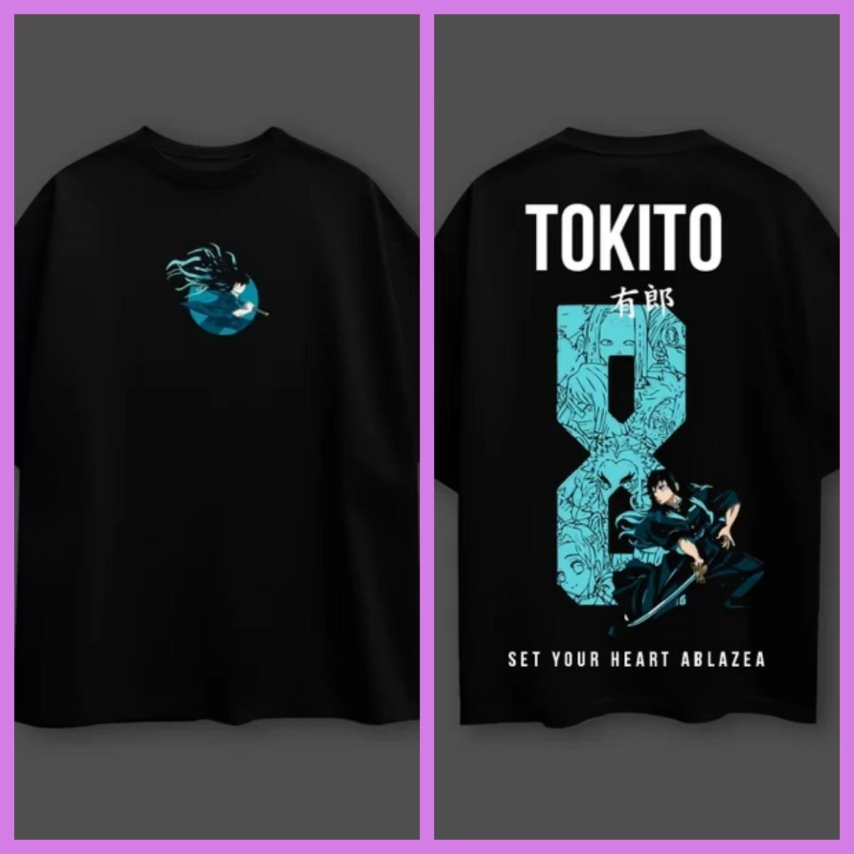 

2026 New In the anime Demon Slayer Toushiro Uotarō wears an oversized black Tshirt available in both mens and womens sizes M