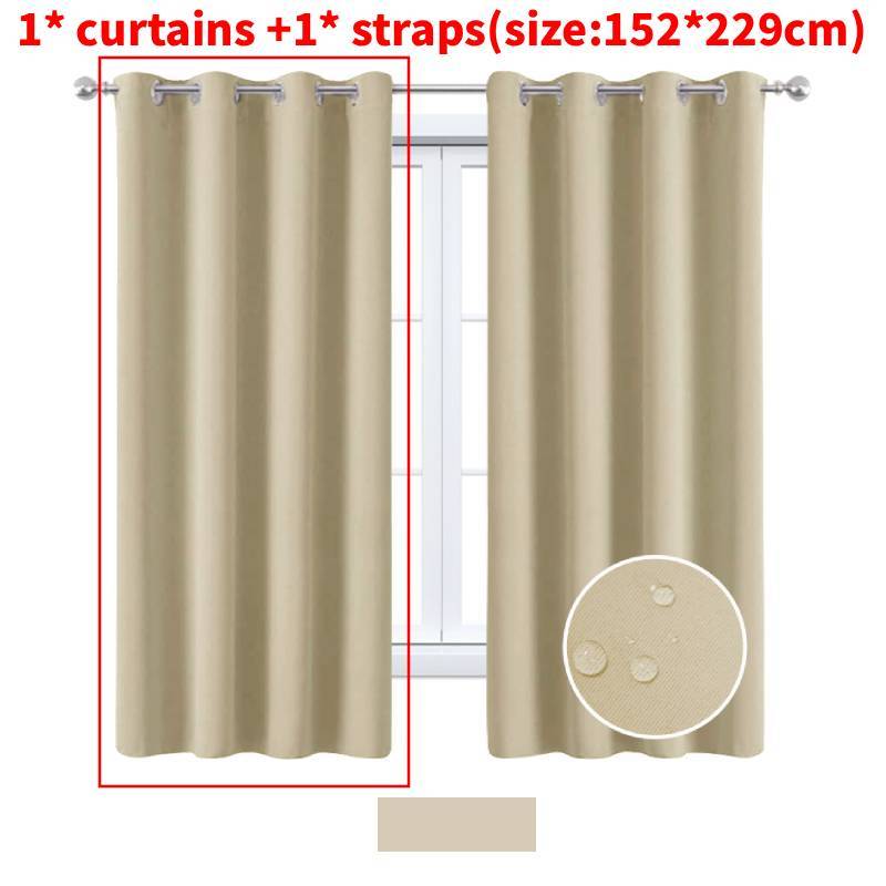 

Nordics Full Blackout Solid Color Curtain With Polyester Fabric For Living Room And Bedroom Windows dark beige
