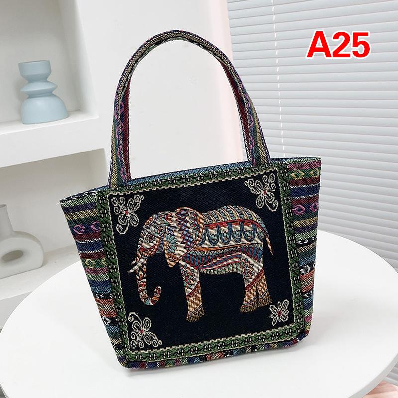 Ethnic Style Handbag Trendy Animal Embroidery Handbag Canvas Women Shoulder Bags Women Grocery Storage Pouch