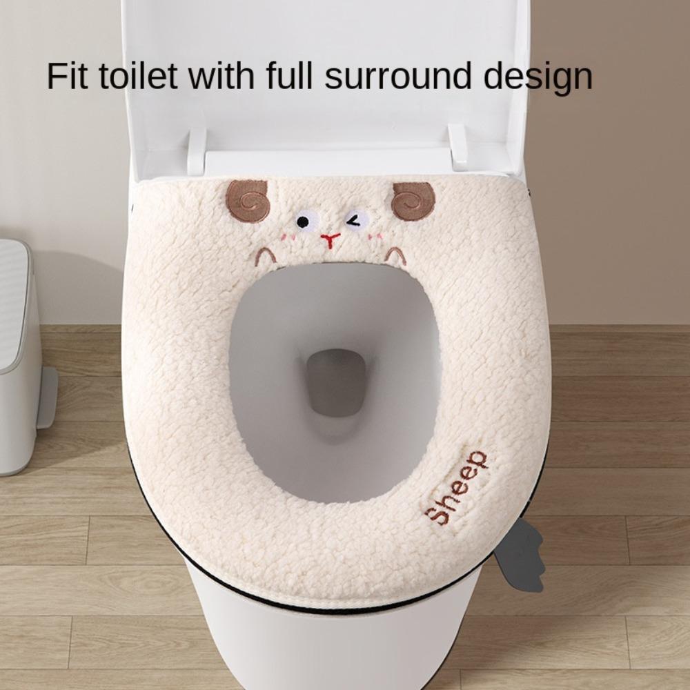 Cartoon Toilet Seat Cover Winter Zipper with Lifter Universal Toilet Seat Cover Home Use Bathroom Decor Toilet Set Accessories