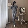 Autumn 2026 Women's Slim-Fit Grey Jacket and Wide-Leg Pants Sports Suit.