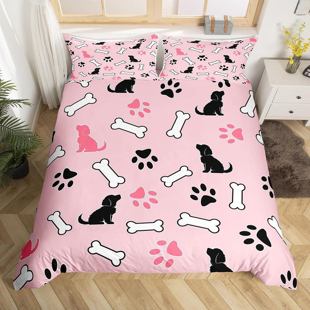 Dog Paw Print Duvet Cover Set Puppy Bedding Set Cute Animal Cartoon Pattern Quilt Cover