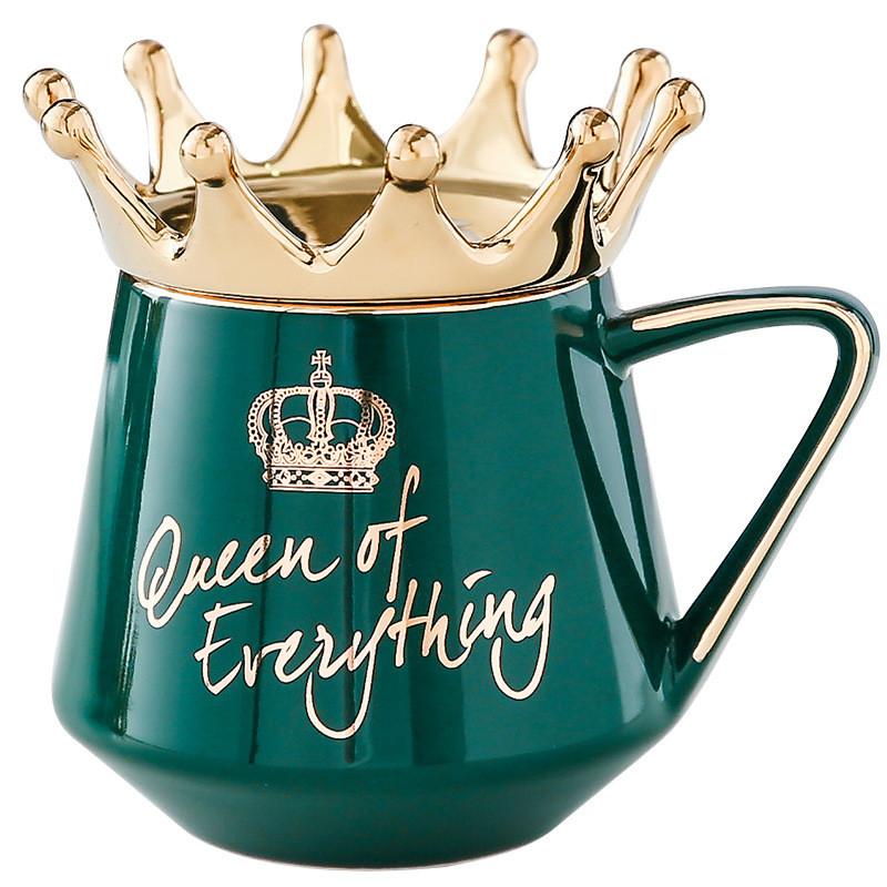 Crown Cover The Has A Spoon Porcelain Mug Handle Tea Coffee Household Water Cup