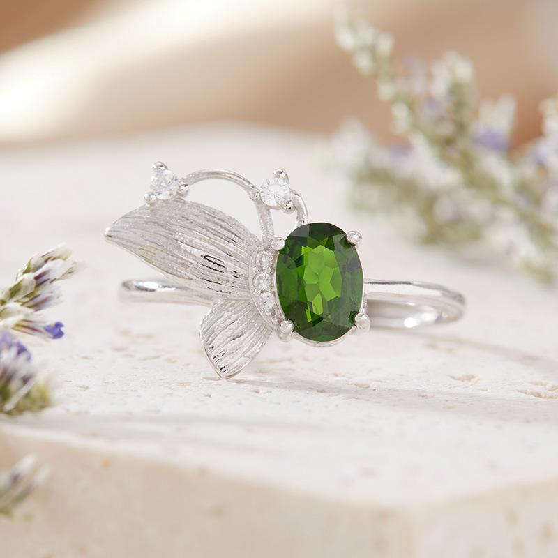 Natural Topaz Garnet Peridot Amethyst Color Treasure Ring Women'S S925 Sterling Silver Butterfly Index Finger Ring
