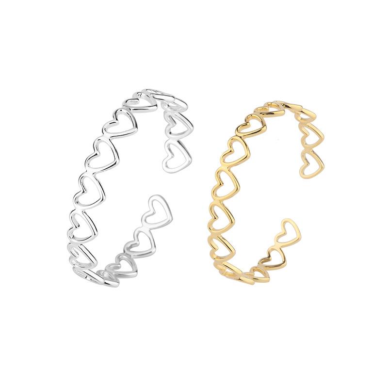 New Fashion Heart-to-Heart Bracelets 925 Sterling Silver Jewelry Hollow Love Simple Personality Heart Opening Bangles TYB109