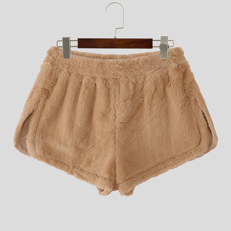 INCERUN Women Elastic Waist Shorts Furry Splits Side Mini Pants Home Wear