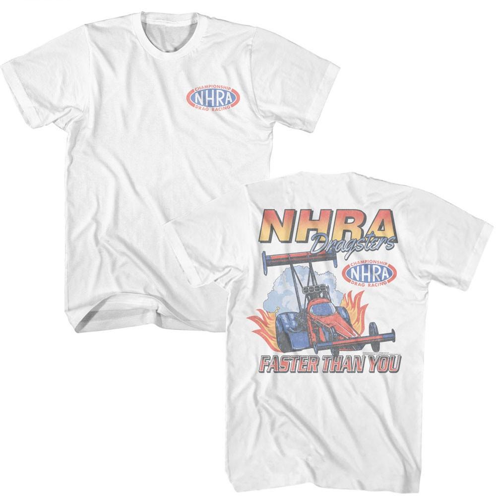 National Hotrod Association NHRA Dragsters Flames Faster Than You Men T Shirt XXL