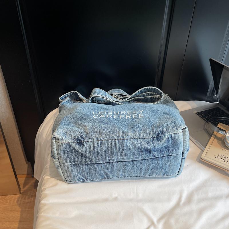 Large Capacity Retro Denim Bag Letter Print Shoulder Bag Women Crossbody Bag