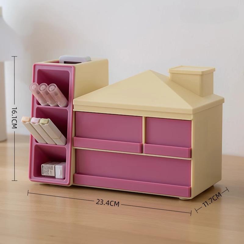 Creative Oblique Pen Holder Storage Box with Drawer Organizer Large Capacity Office Table Stationery Files Organizer with Cover