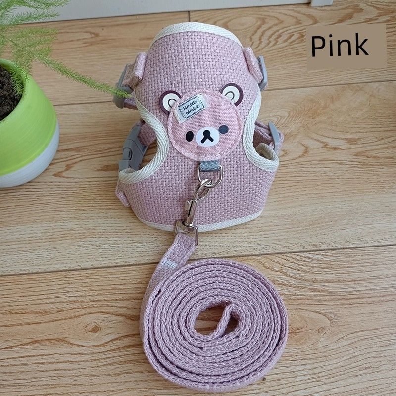 

Cat Pulling Rope Vest Teddy Bichon Small Size Dogs Chest Strap Dog Walking Rabbit Chain Pet Supplies S (0.75 kg-2.00 kg Pink 1.2 meters Bear chest back