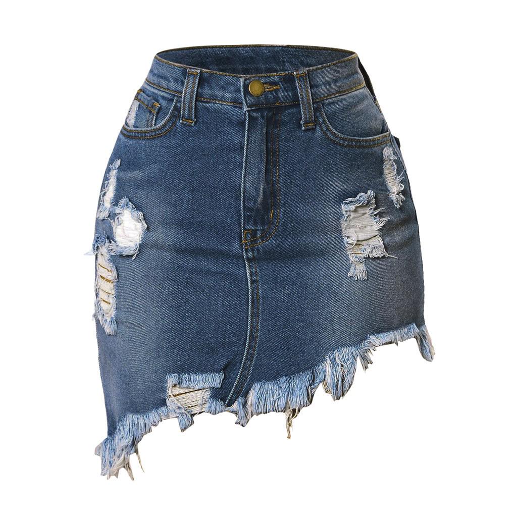 Fashion Women Solid Blue High Waist Buttons Leisure Short Casual Mini Skirt