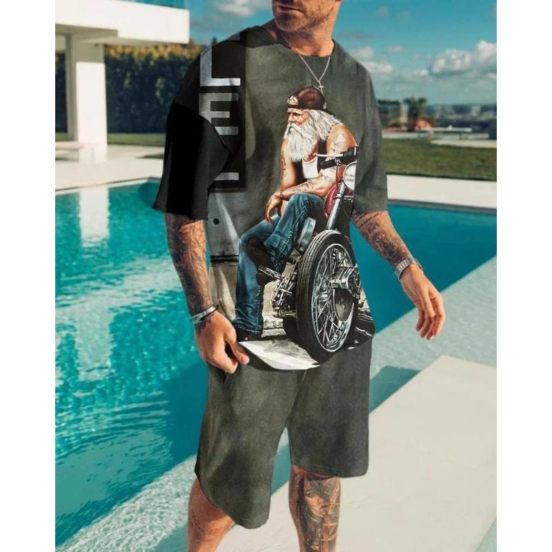 Men's Skull Print Short Sleeve T-Shirt Oversized Casual Sportswear Breathable Shorts 2024 Summer Fashion Shorts Short Sleeve Set