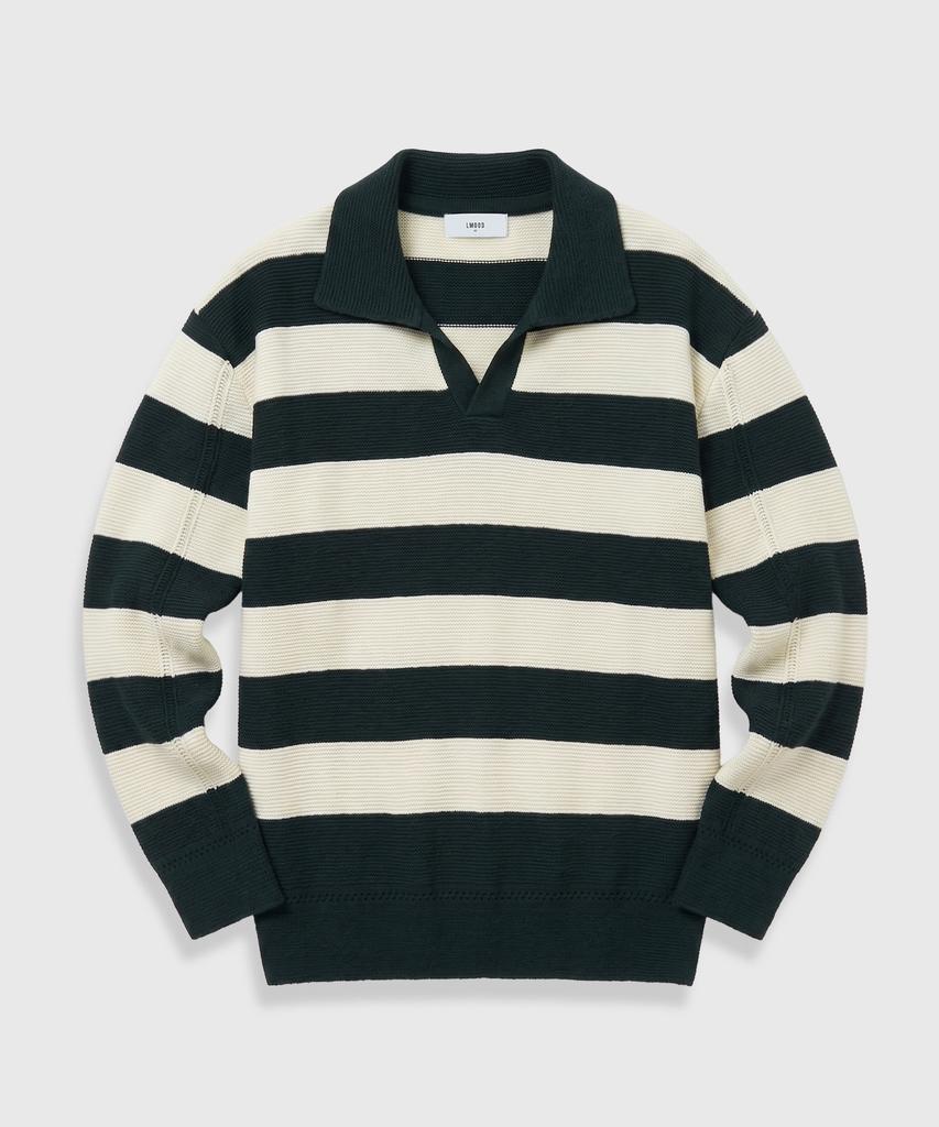 LMOOD Preppy Striped Pullover Knit Deep Green