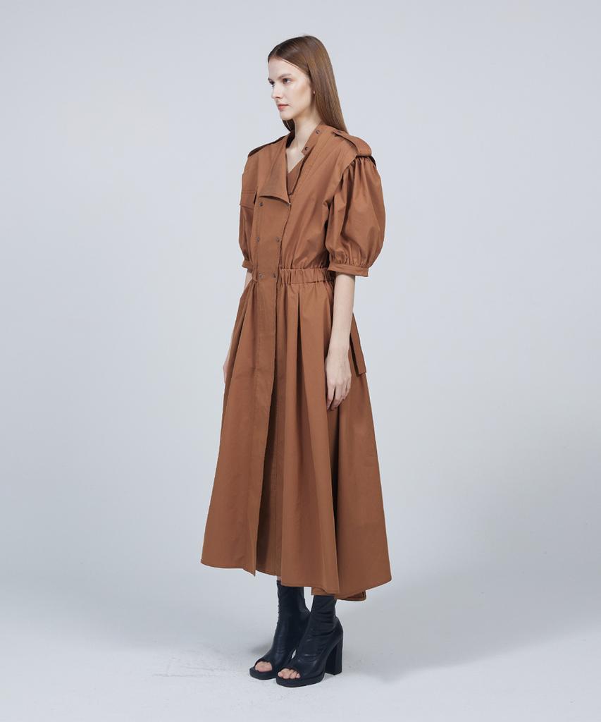 Meuameu Short Puff Sleeve Trench Coat Dress