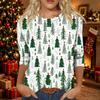 Women's Casual Three-Quarter Sleeve Christmas Print Round Neck Top